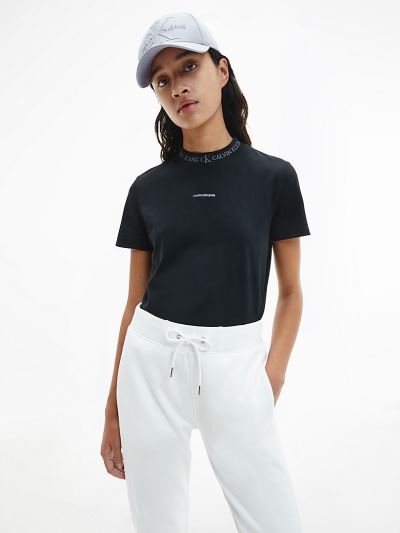 Calvin Klein Ruhák HU099585 | Calvin Klein Logo Collar Organic Cotton Női Póló Fekete